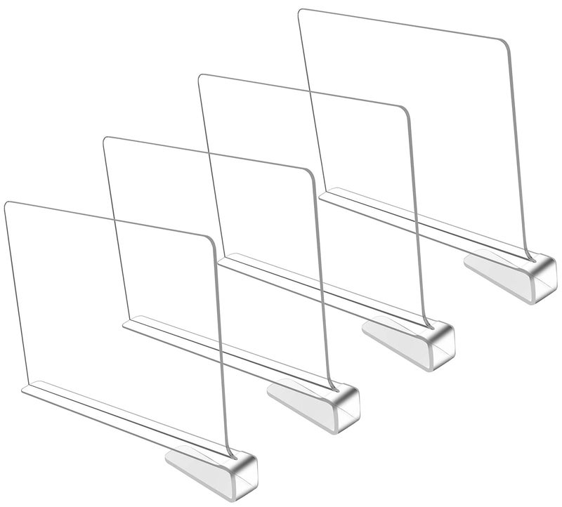 Sooyee Acrylic Shelf Dividers for Closet Organization,4 PCS Closet Shelf Organizer,Closet Dividers Purse Organizer for Closet,Closet Separator for Bedroom Kitchen Cabinets and Office Shelves,Clear - Image 1